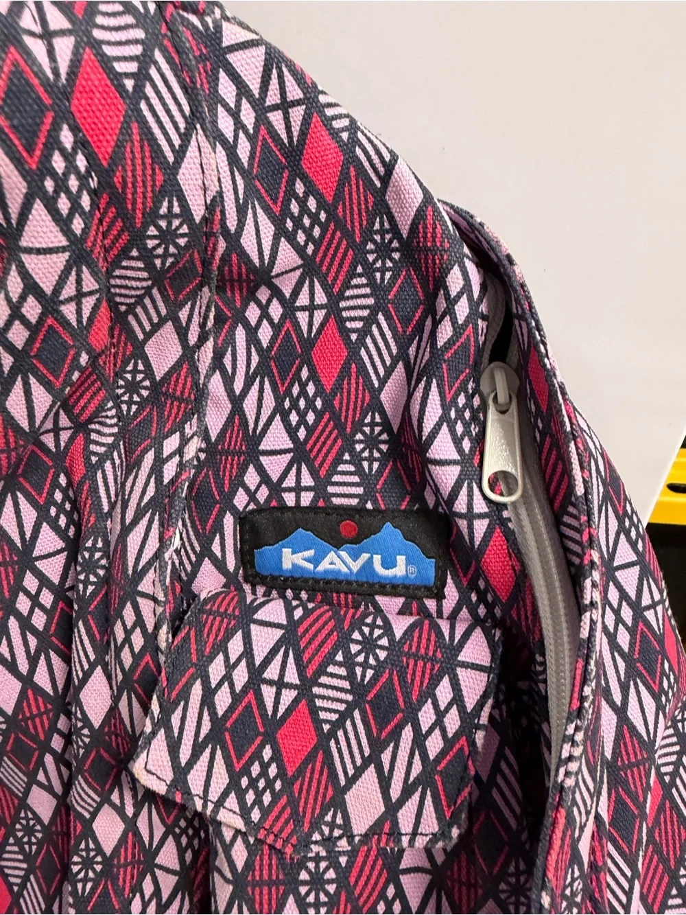 KAVU Rope Sling Backpack Pink Black Geometric Crossbody Travel Hiking Bag